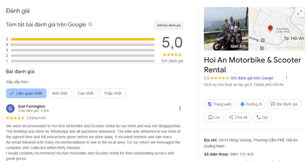 Dịch vụ tại đây nhận về gần 1.000 đánh giá 5 sao trên Google